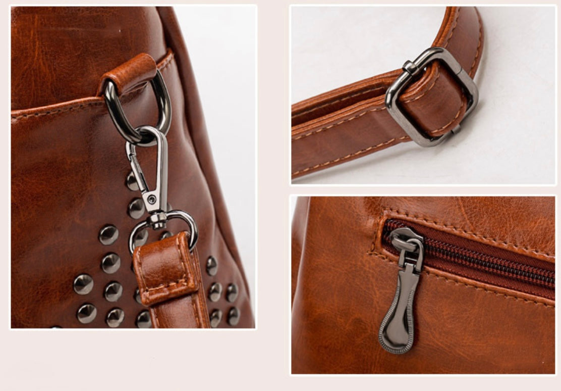 Retro Vegan Leather Rivet Handbags