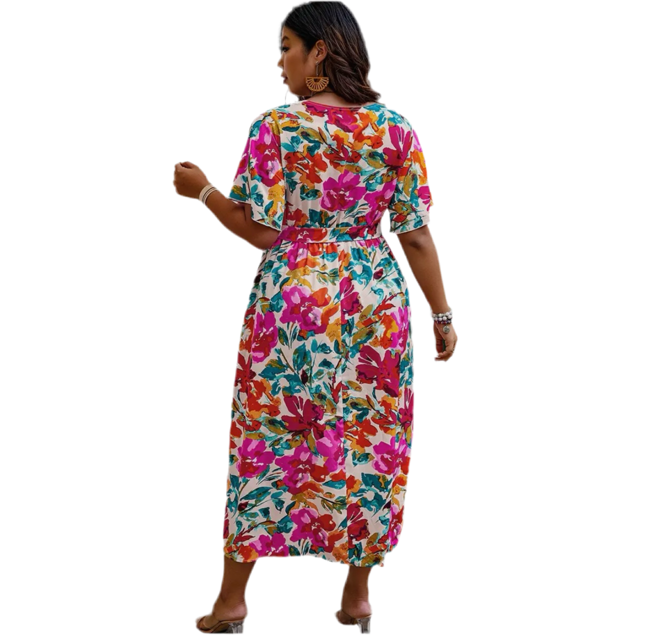 Floral Print Cross Belt Fit Dress