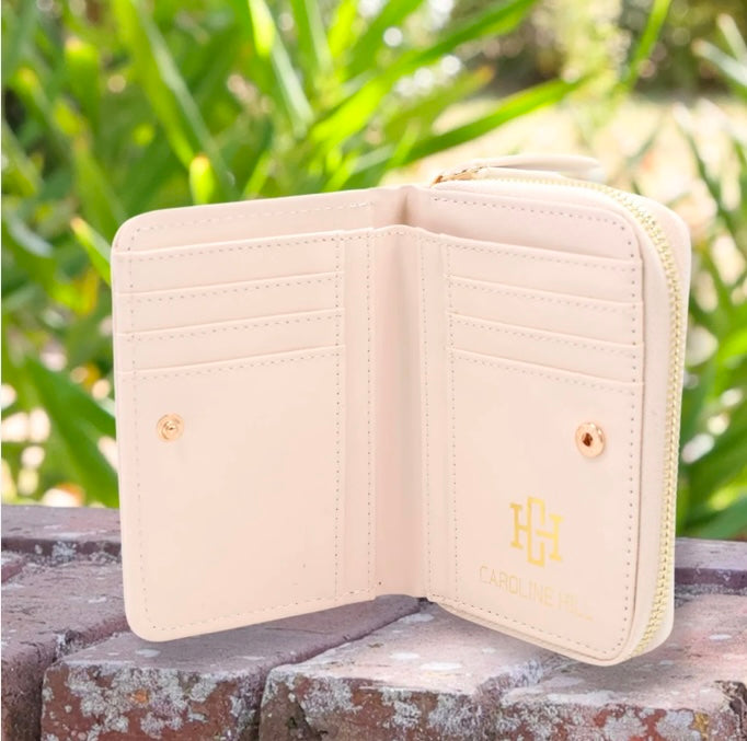 Nadine Zippered Wallet in Cream by Caroline Hill