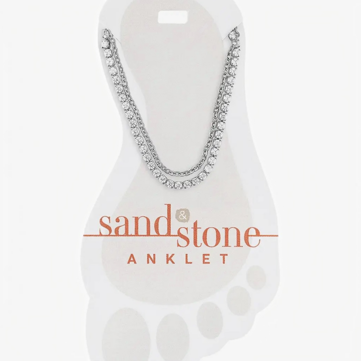 Sand & Stone Anklets: Silver Duo Cz and Box Chain Anklet