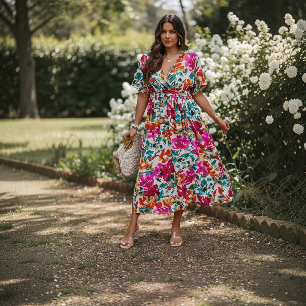 Floral Print Cross Belt Fit Dress
