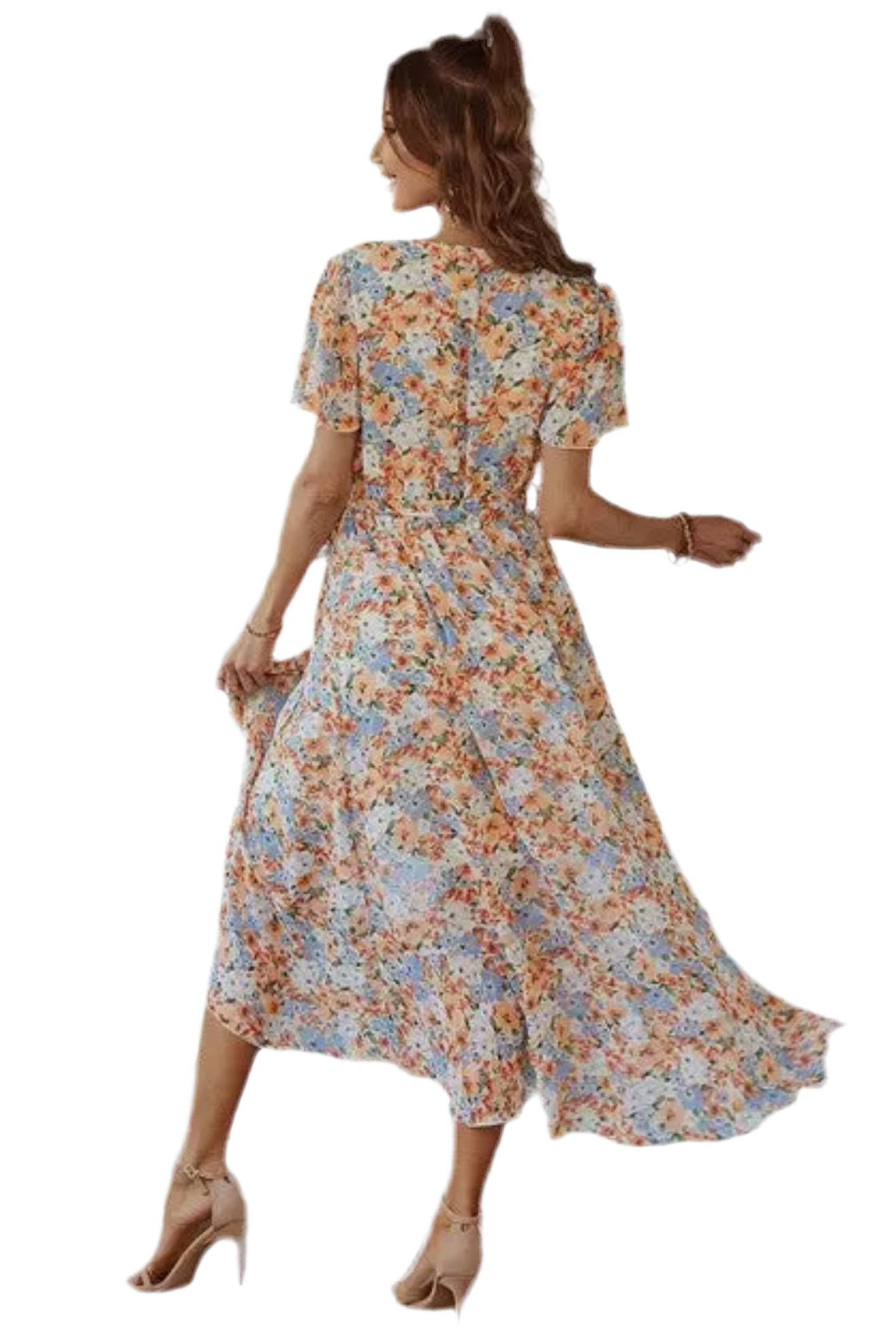 Flower Ruffled Short Sleeve Dress