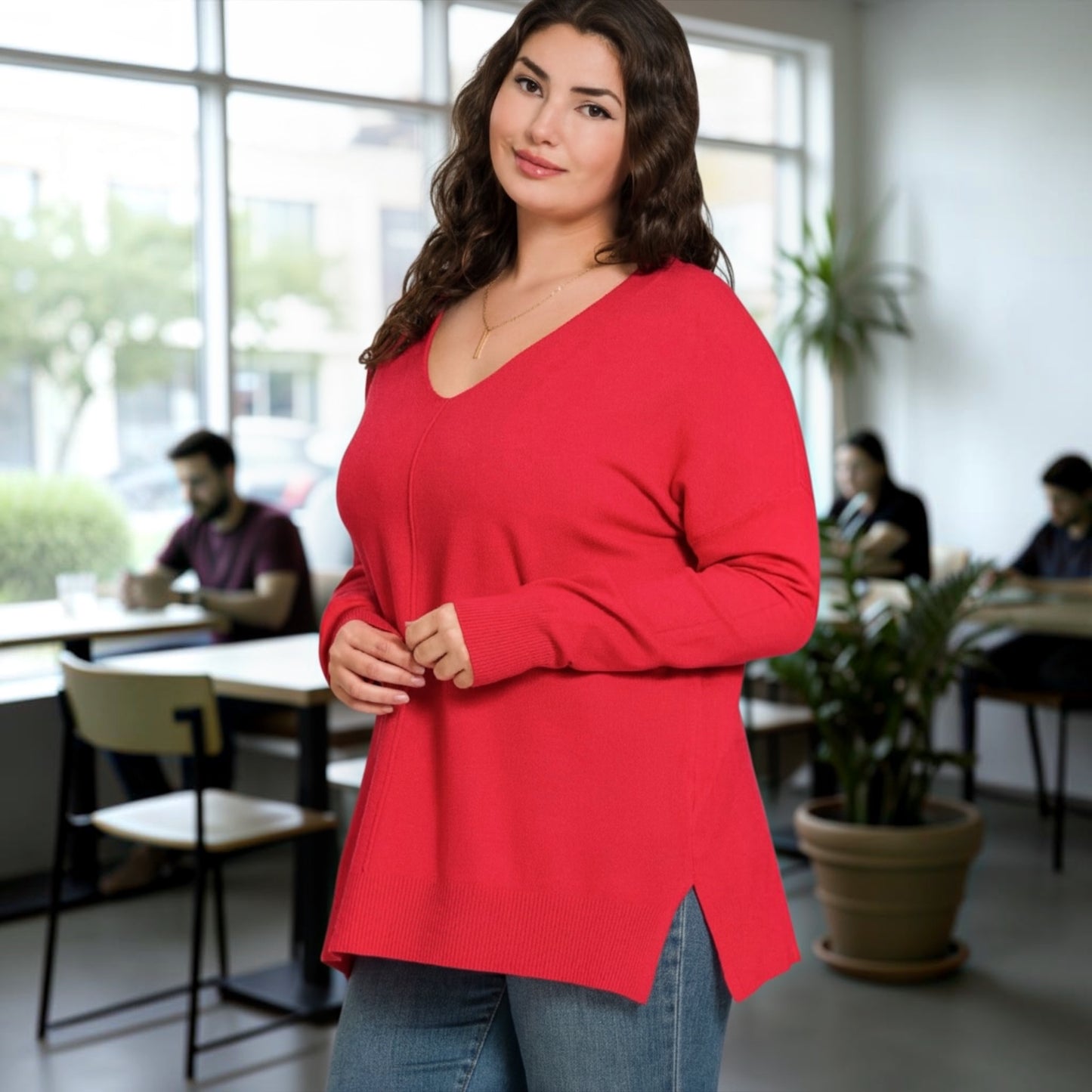 Red Front Seam Sweater