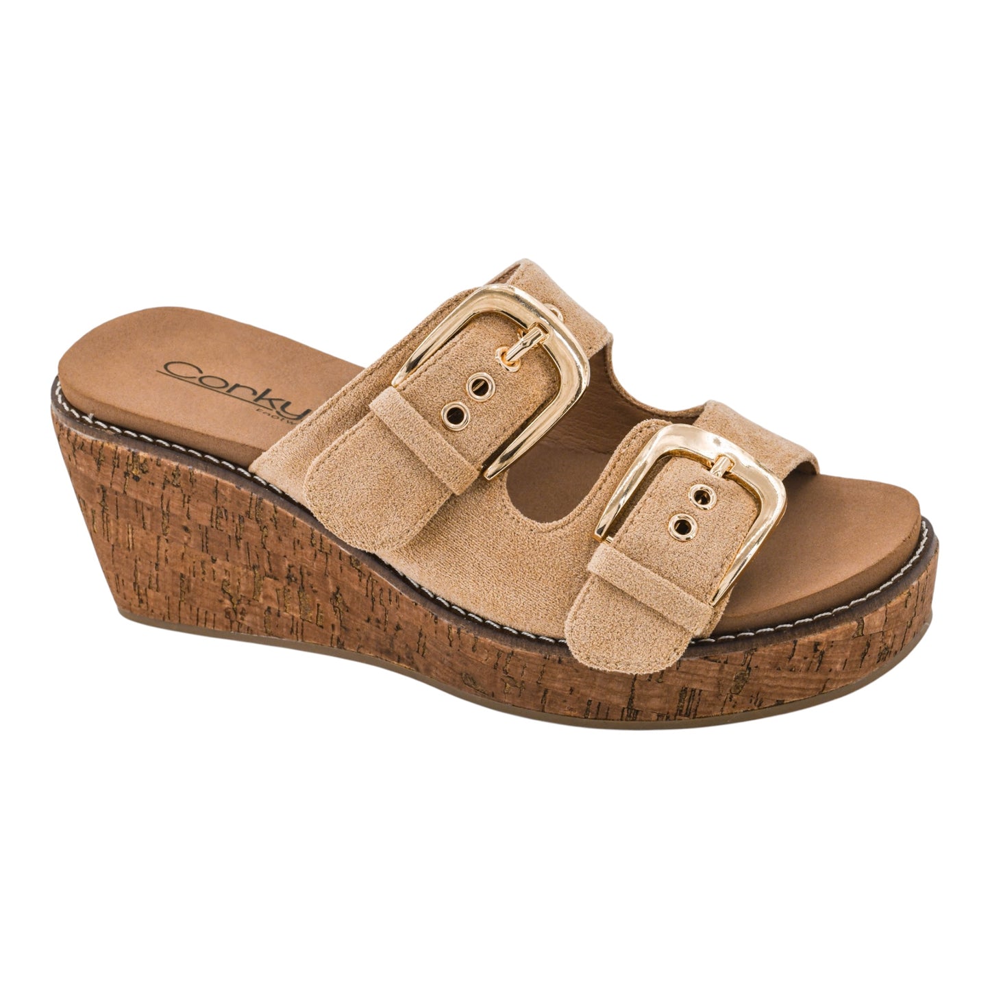 Double Dare Sand Faux Suede Wedge by Corkys