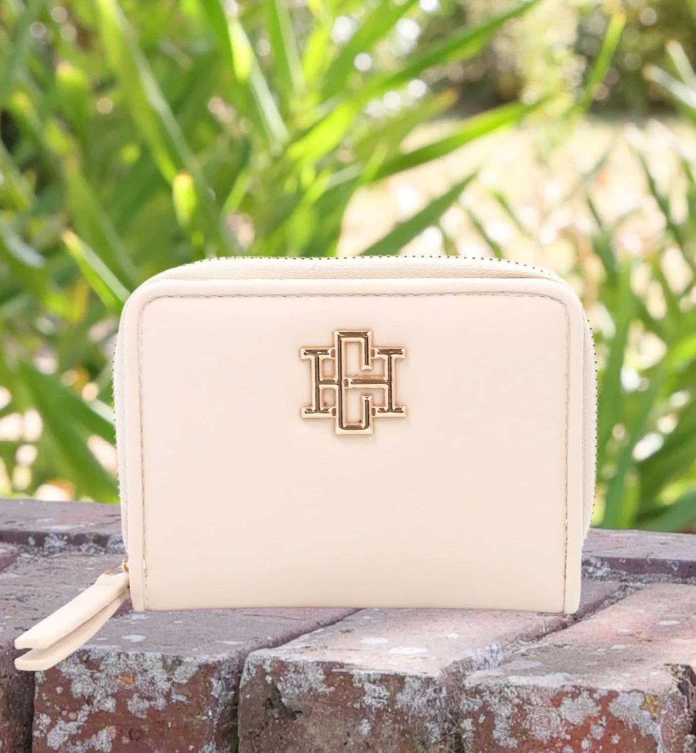 Nadine Zippered Wallet in Cream by Caroline Hill