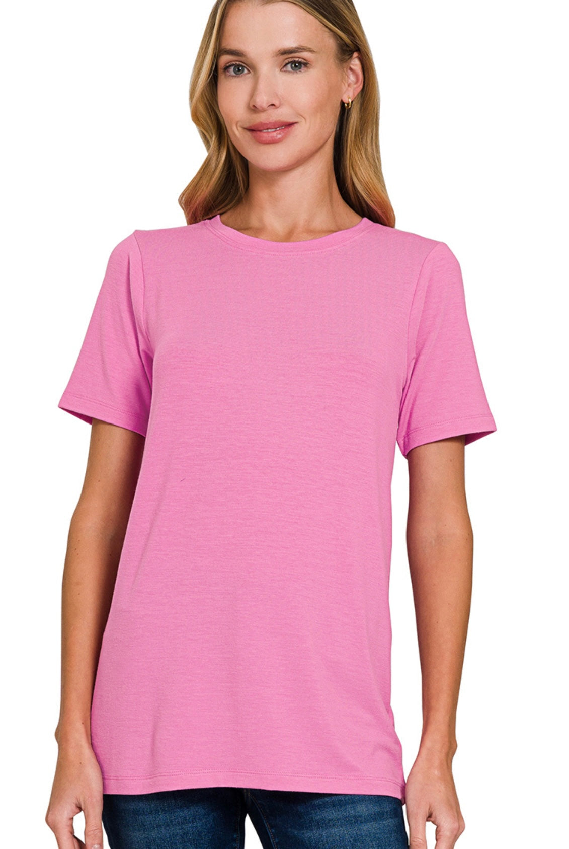 Short Sleeve Round Neck T-Shirt (Candy Pink) by Zenana