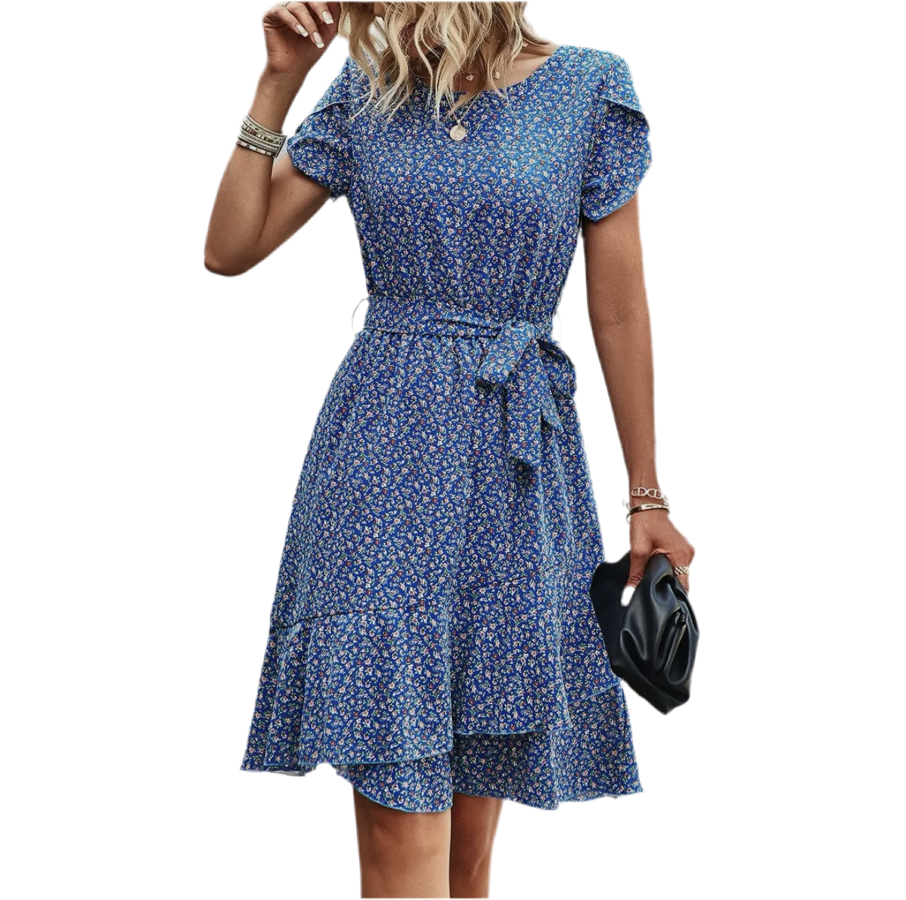 Floral Round Neck Tiered A Line Ruffle dress