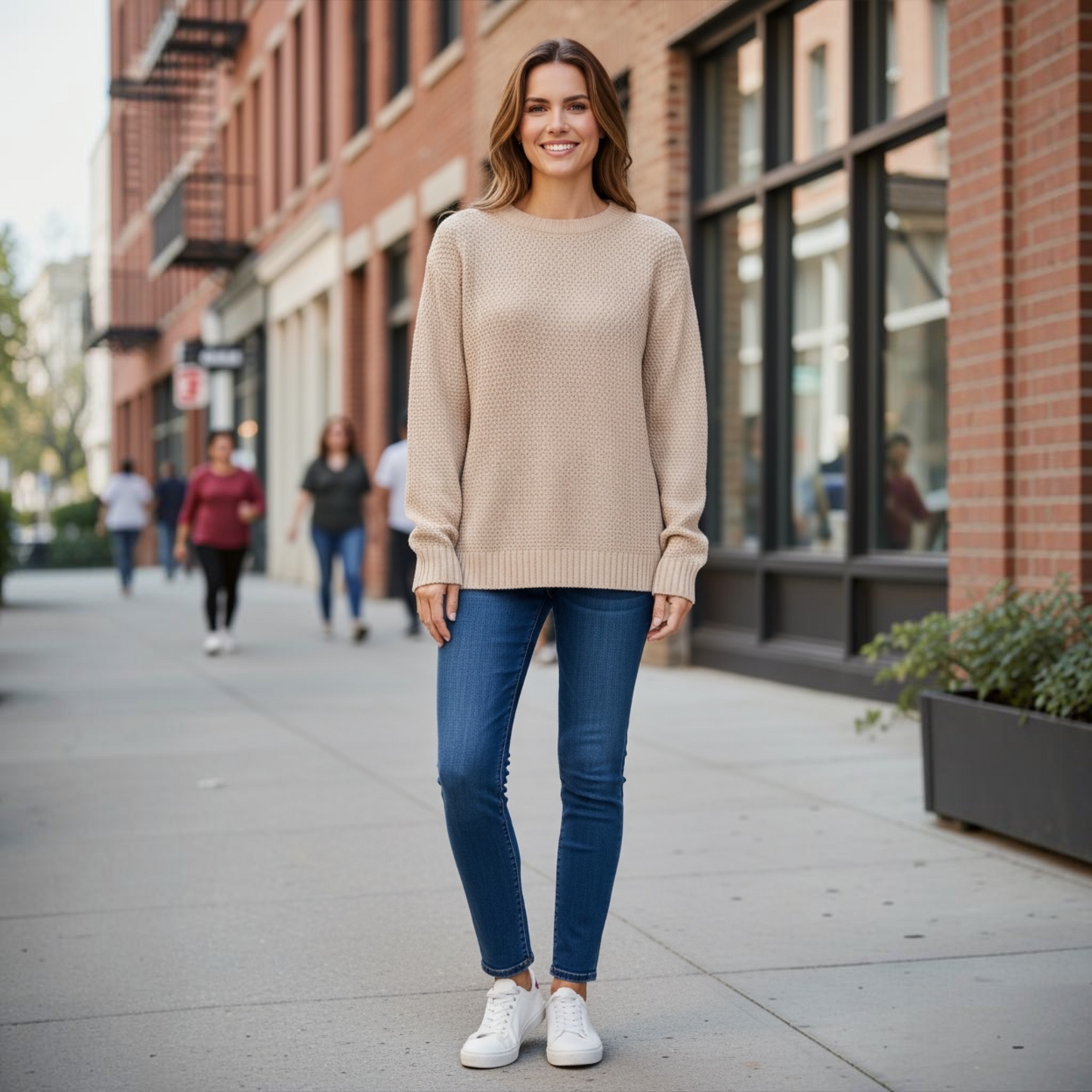 Round Neck Basic Sweater In Mocha