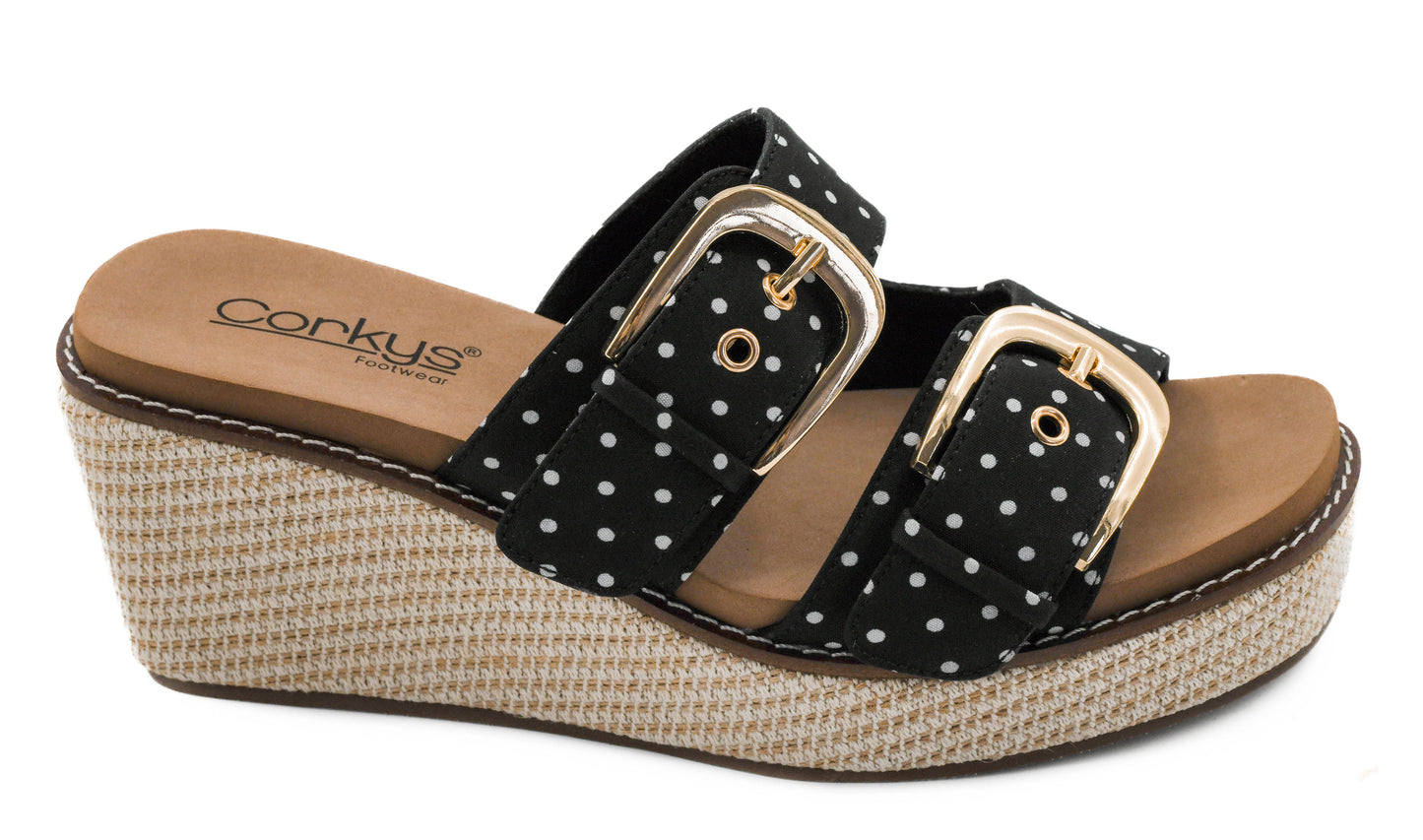 Manifest Wedge in Black White Polka Dots by Corkys