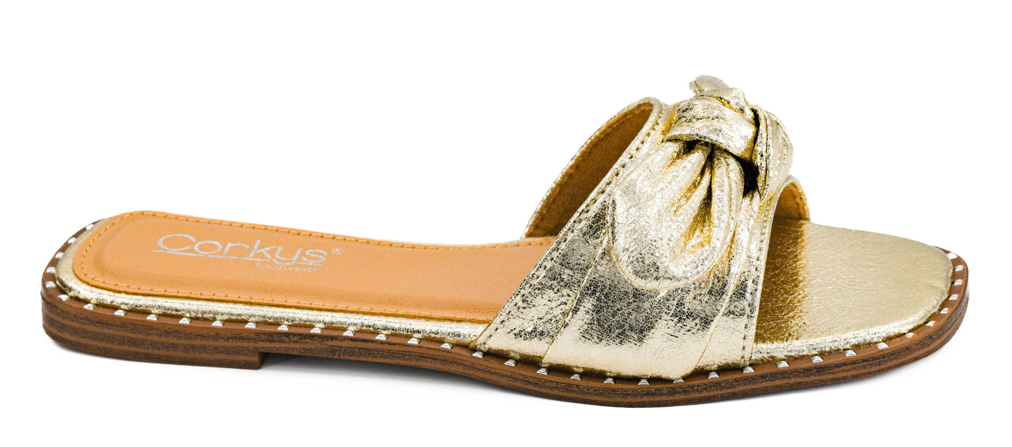 Clam Bake Gold Crinkle Metallic Sandal by Corkys