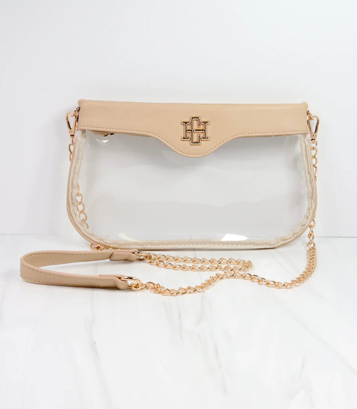 Madi Clear Crossbody Handbag in Nude by Caroline Hill