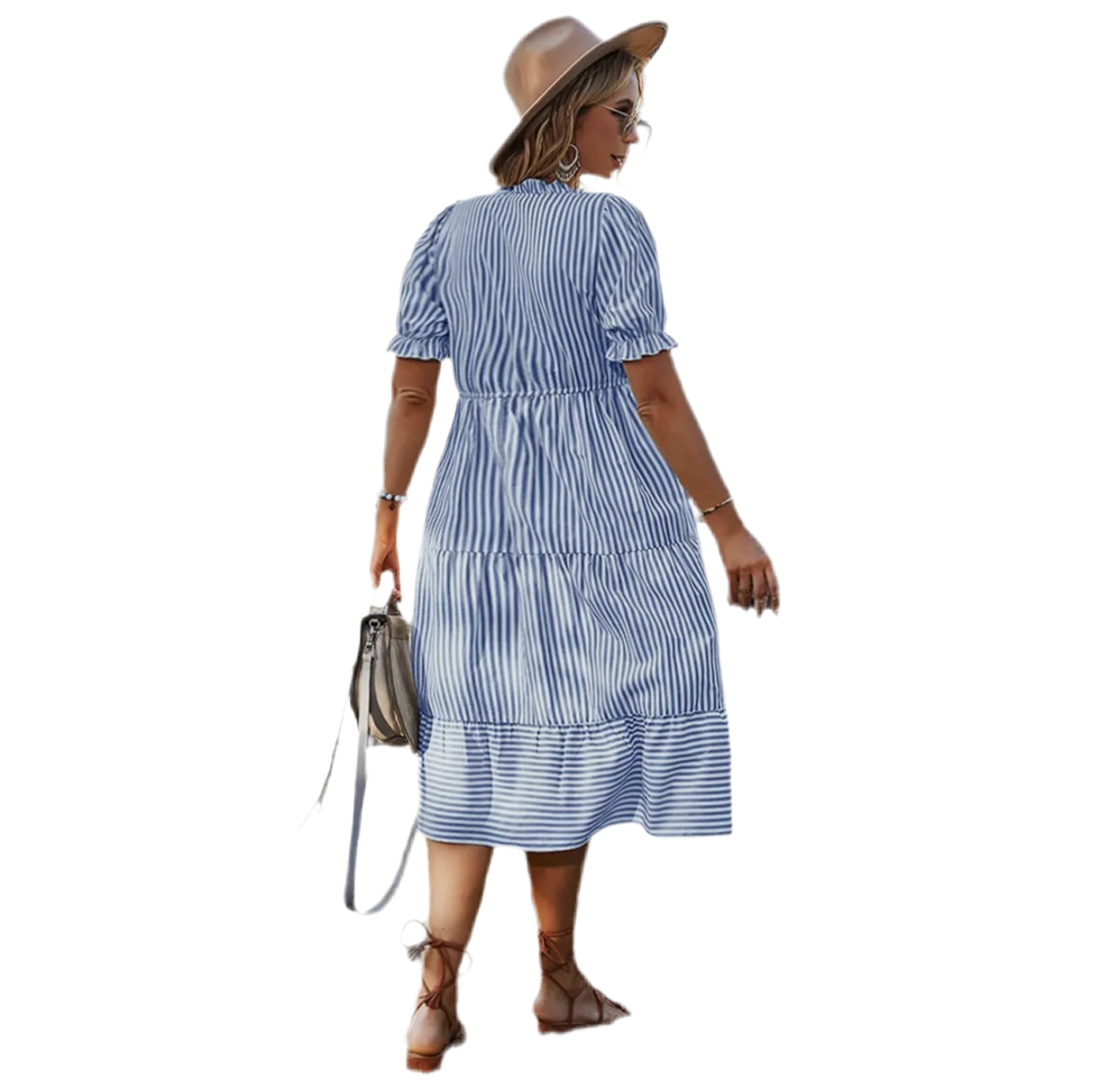 Blue Strip Ruffle Hem Dress