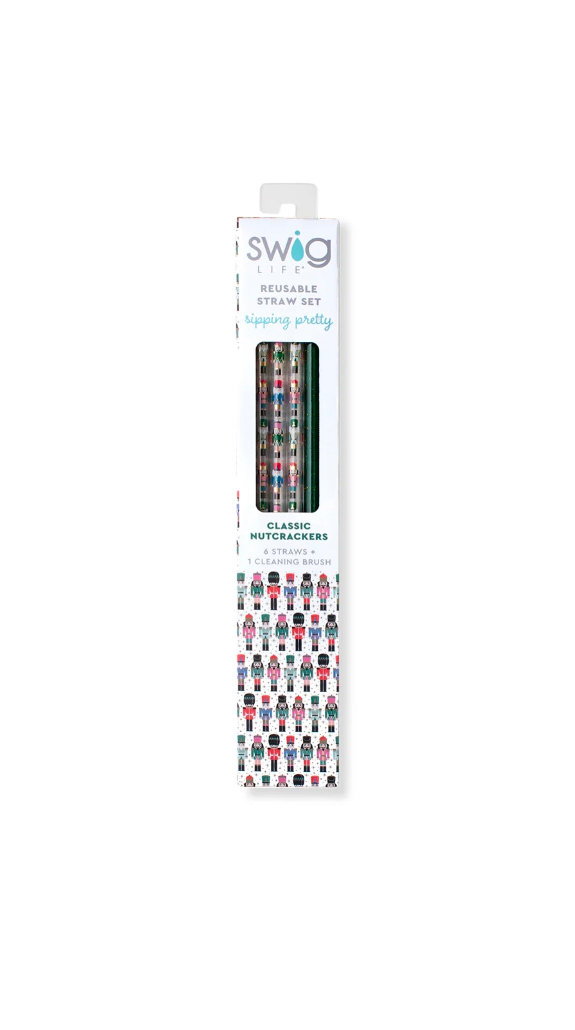 Swig (Classic Nutcracker+Green Glitter)Reusable Straw Set