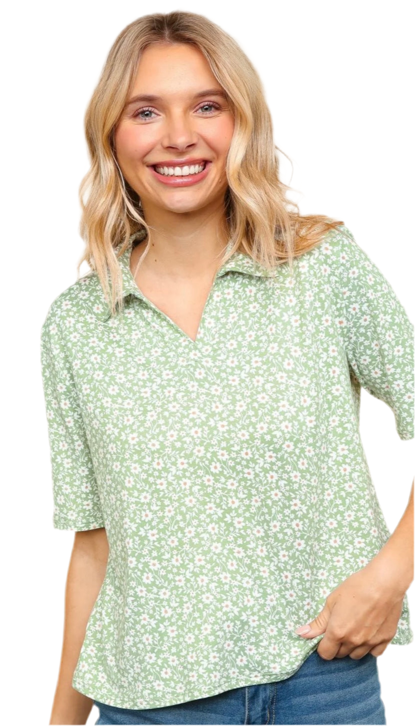 Short Sleeve Floral Knit Top in Sage