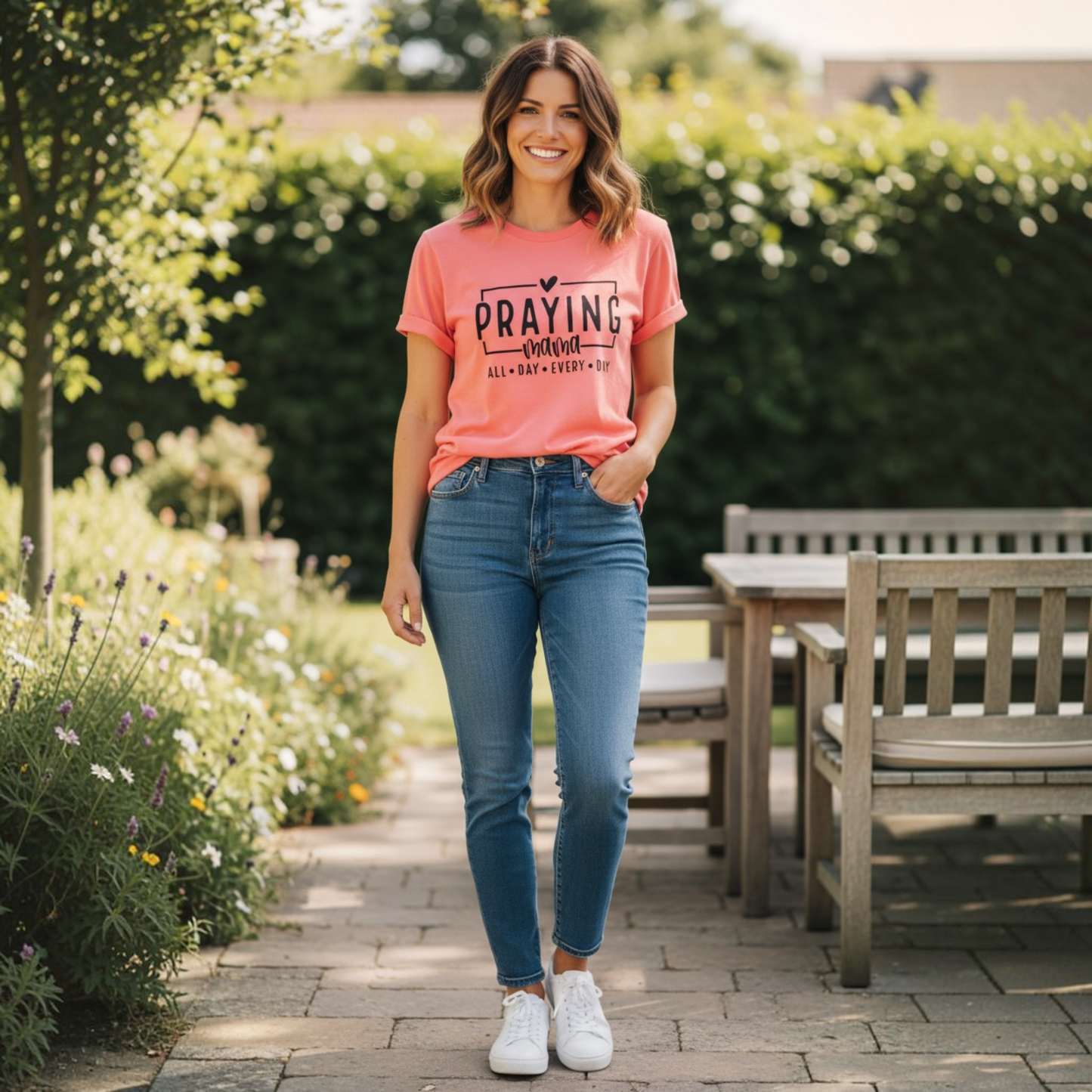 Praying Mama T-Shirt-Coral