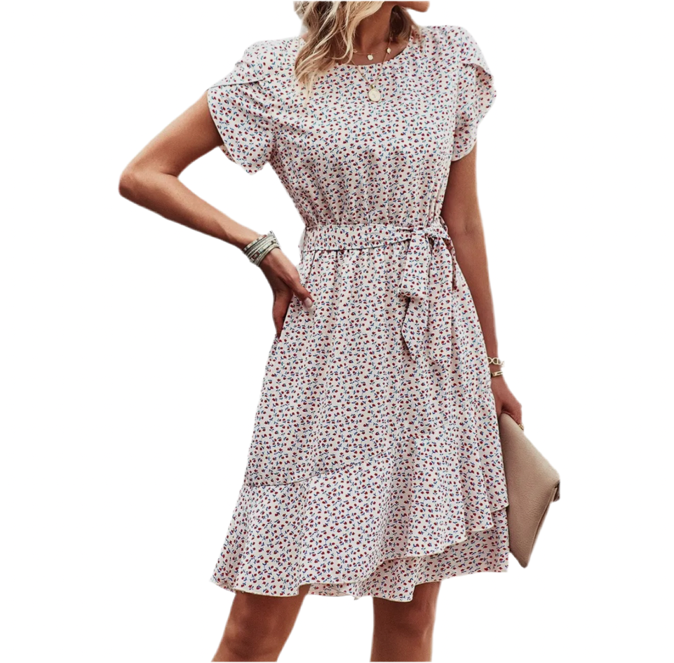 Floral Round Neck Tiered A Line Ruffle dress