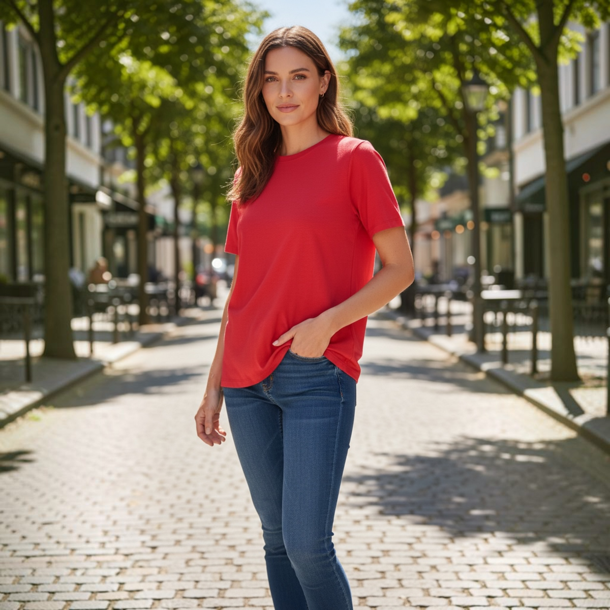 Short Sleeve Round Neck T-Shirt (Ruby) by Zenana