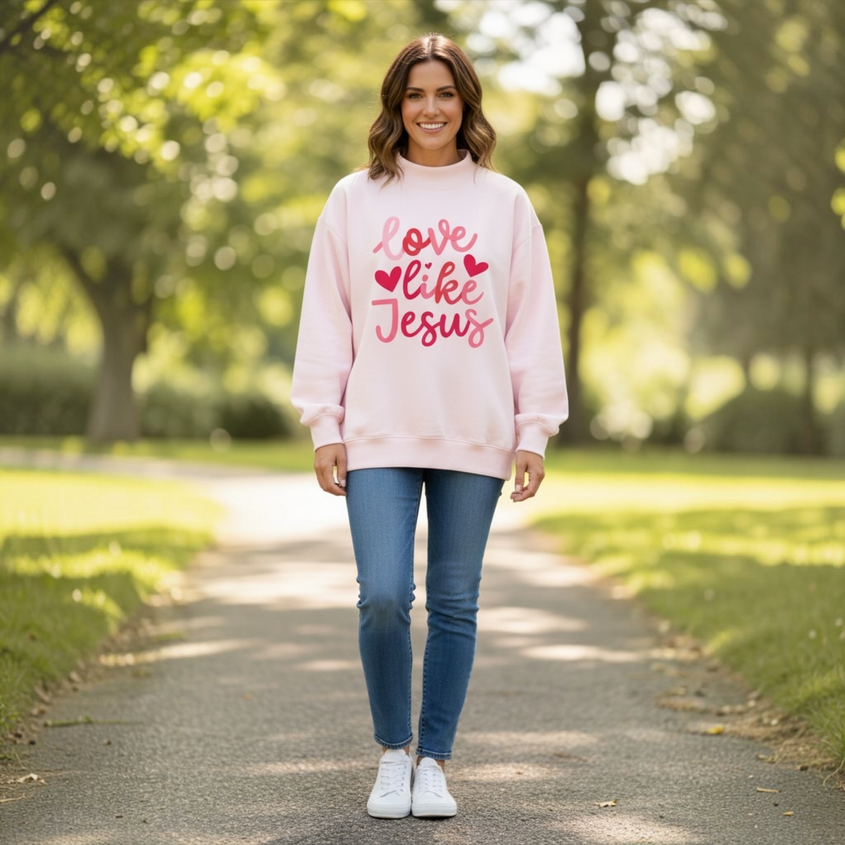 Light Pink love like Jesus Mock Neck Sweatshirt