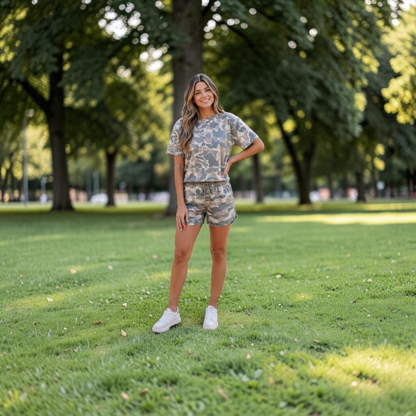 Camo Loose Top Short Set