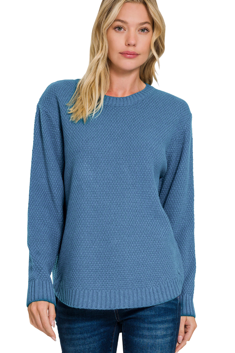 Round Neck Basic Sweater in Dusty Blue