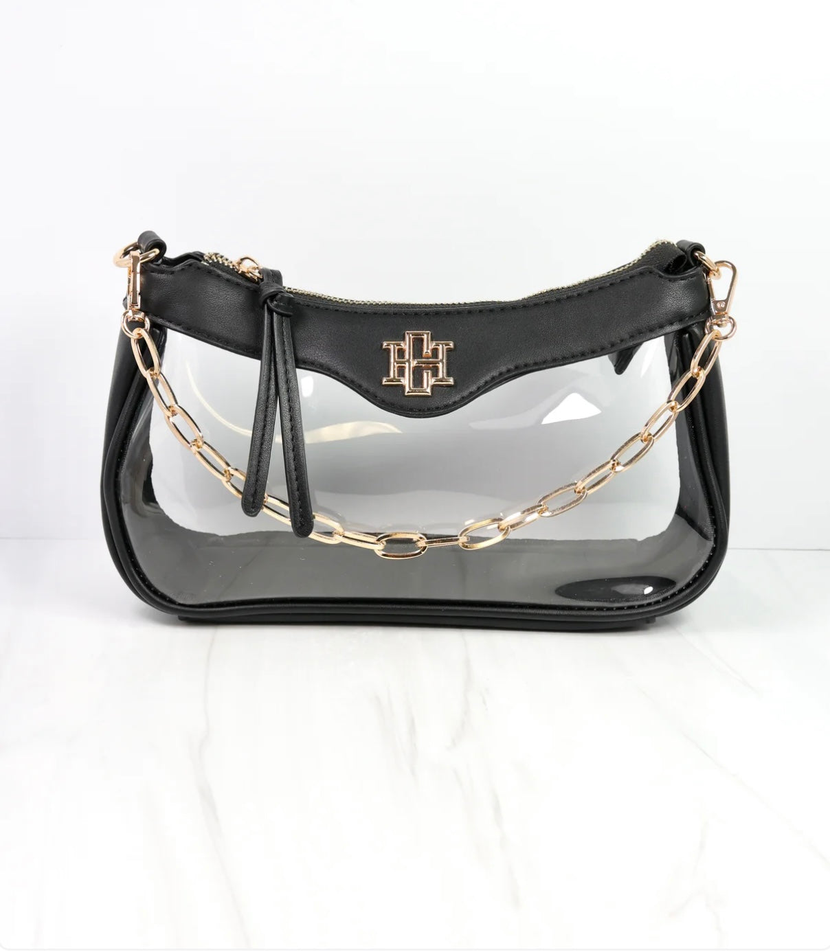 The Cassidy Clear Crossbody Handbag in Black by Caroline Hill