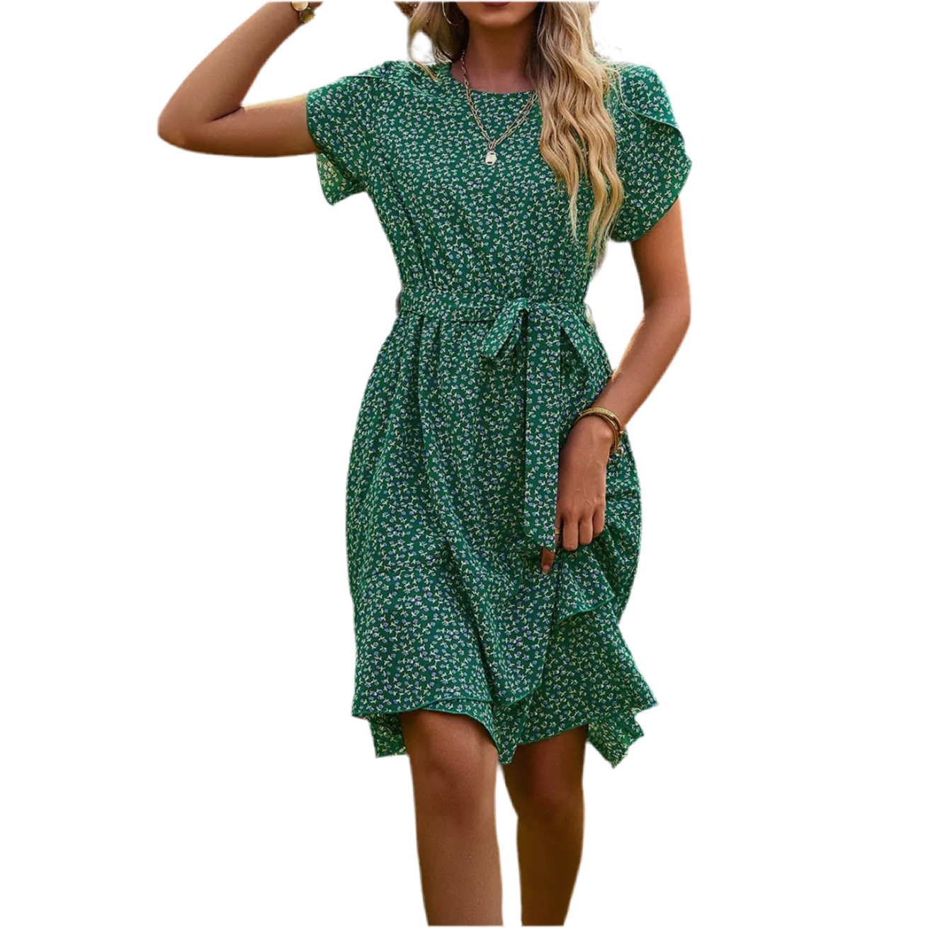 Floral Round Neck Tiered A Line Ruffle dress