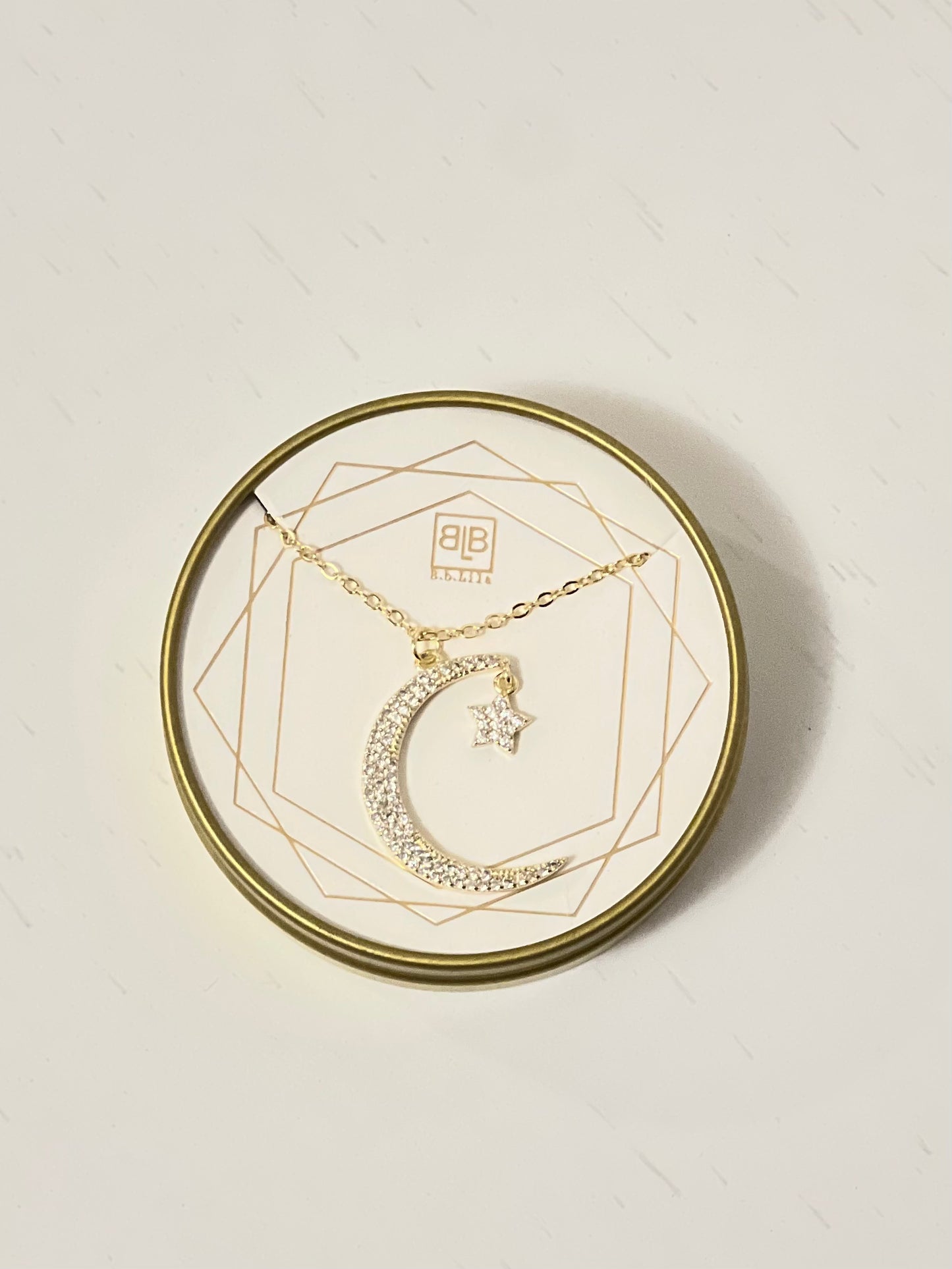 B.b. Lila Large Pavé Moon with Star Dangle Necklace