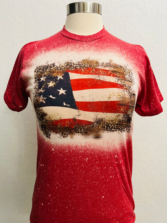 Leopard American Flag Bleached T-Shirt