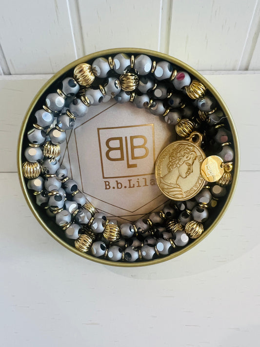B.b. Lila Disco Silver Beaded Bracelet