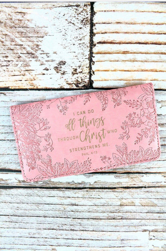 Philippians 4:13 ‘All Things Through Christ’ Pink Checkbook Cover