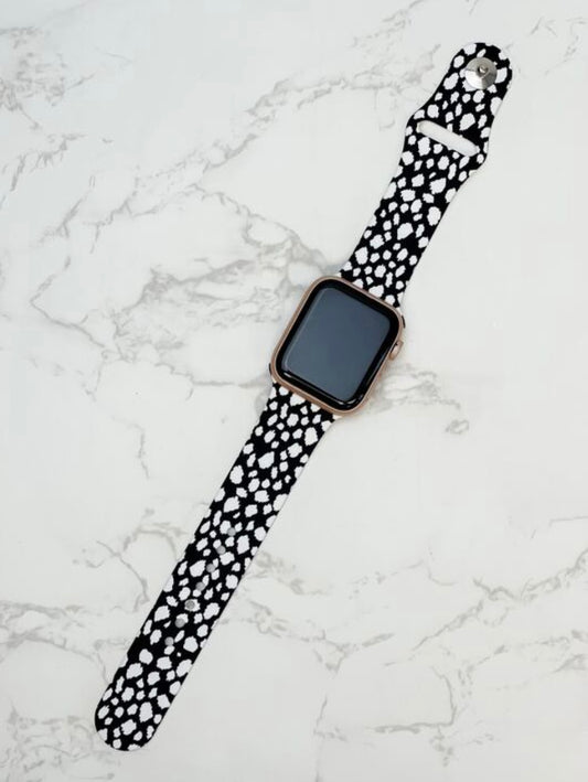 Black & White Cheetah Printed Silicone Smart Watch Band