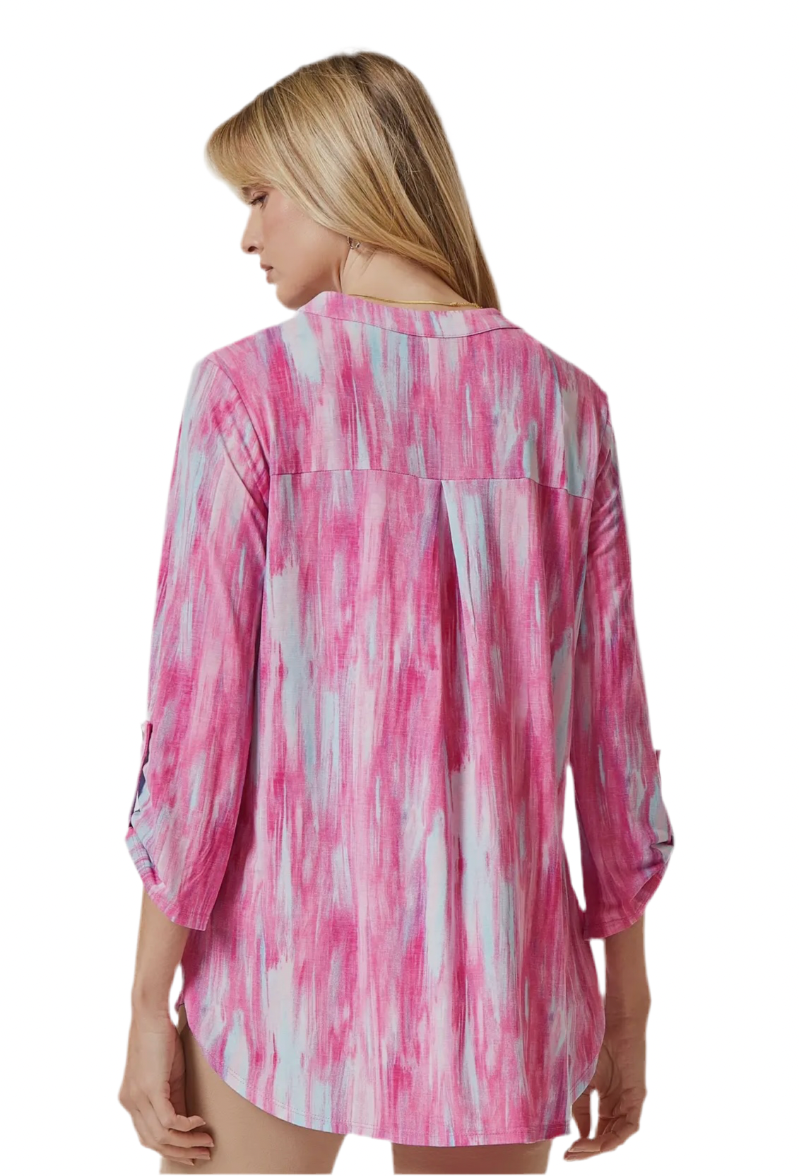 3/4 Sleeve Lizzy Medallion Wrinkle Free Blouse in Pink Multi by Dear Scarlett