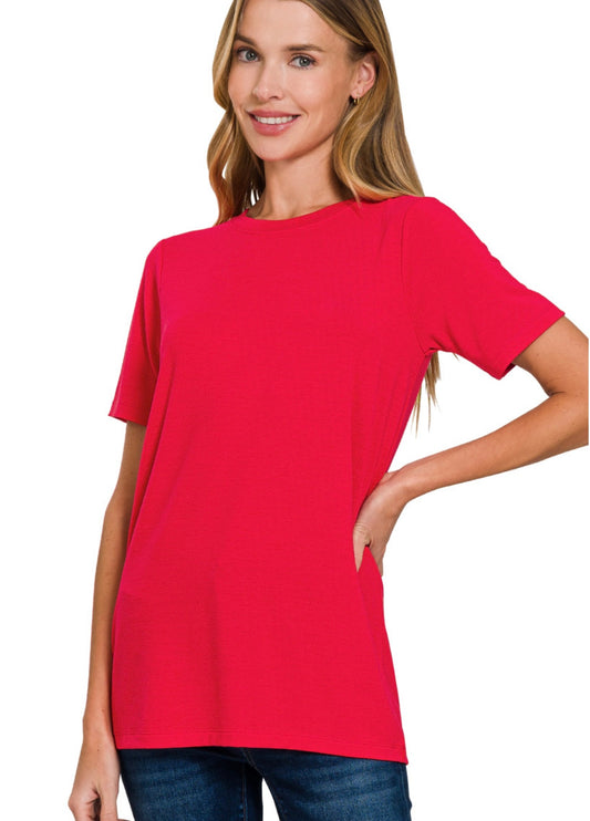 Short Sleeve Round Neck T-Shirt (Ruby) by Zenana