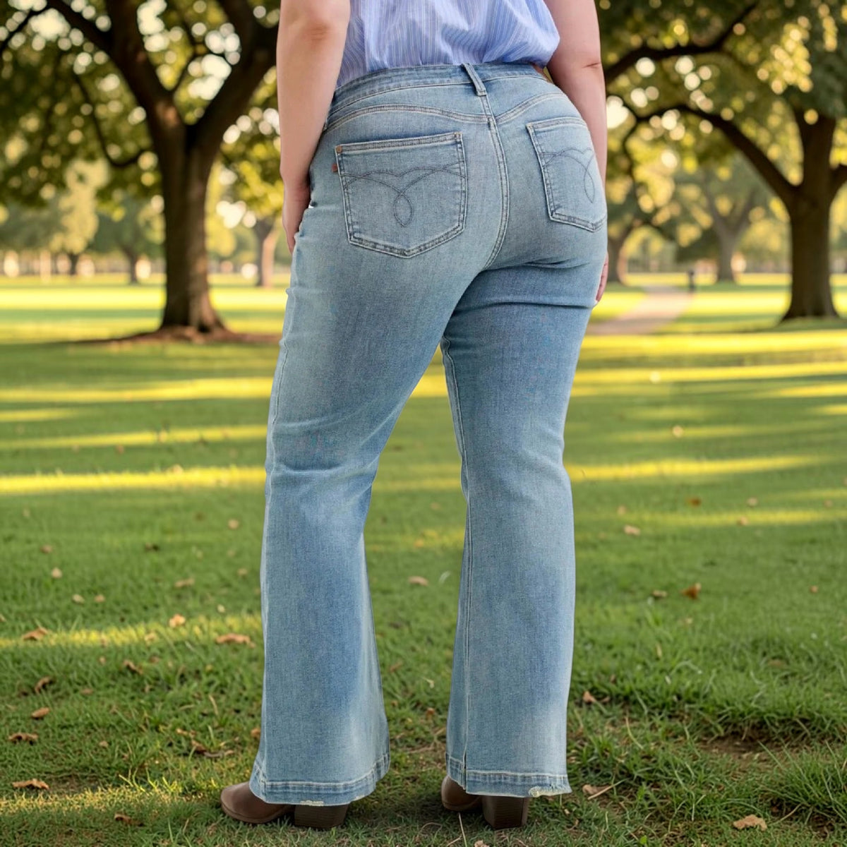 Mid Rise Short Inseam MD Flare Jeans by Judy Blue