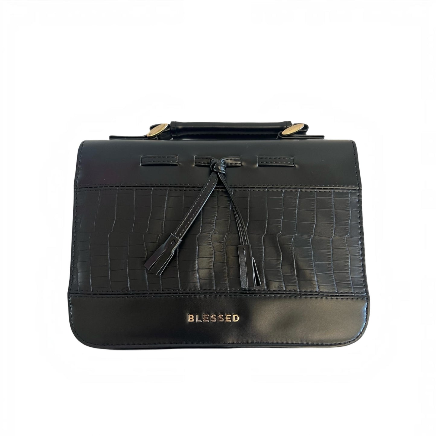 Blessed Black Croc Tassel Large Bible Cover