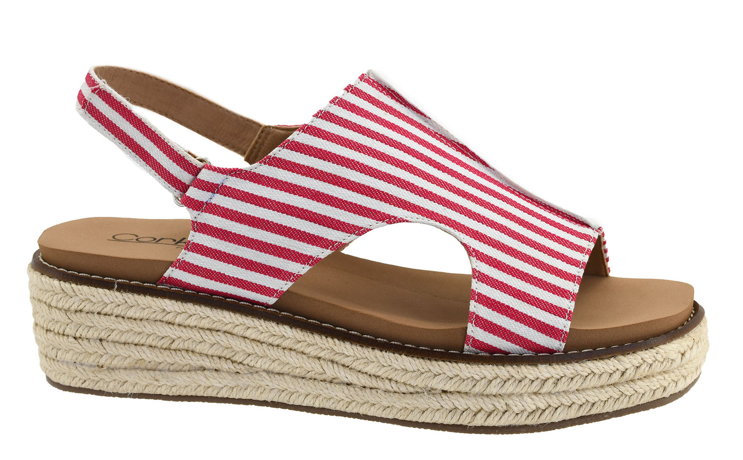 Ready or Not Red White Stripe Wedge by Corkys