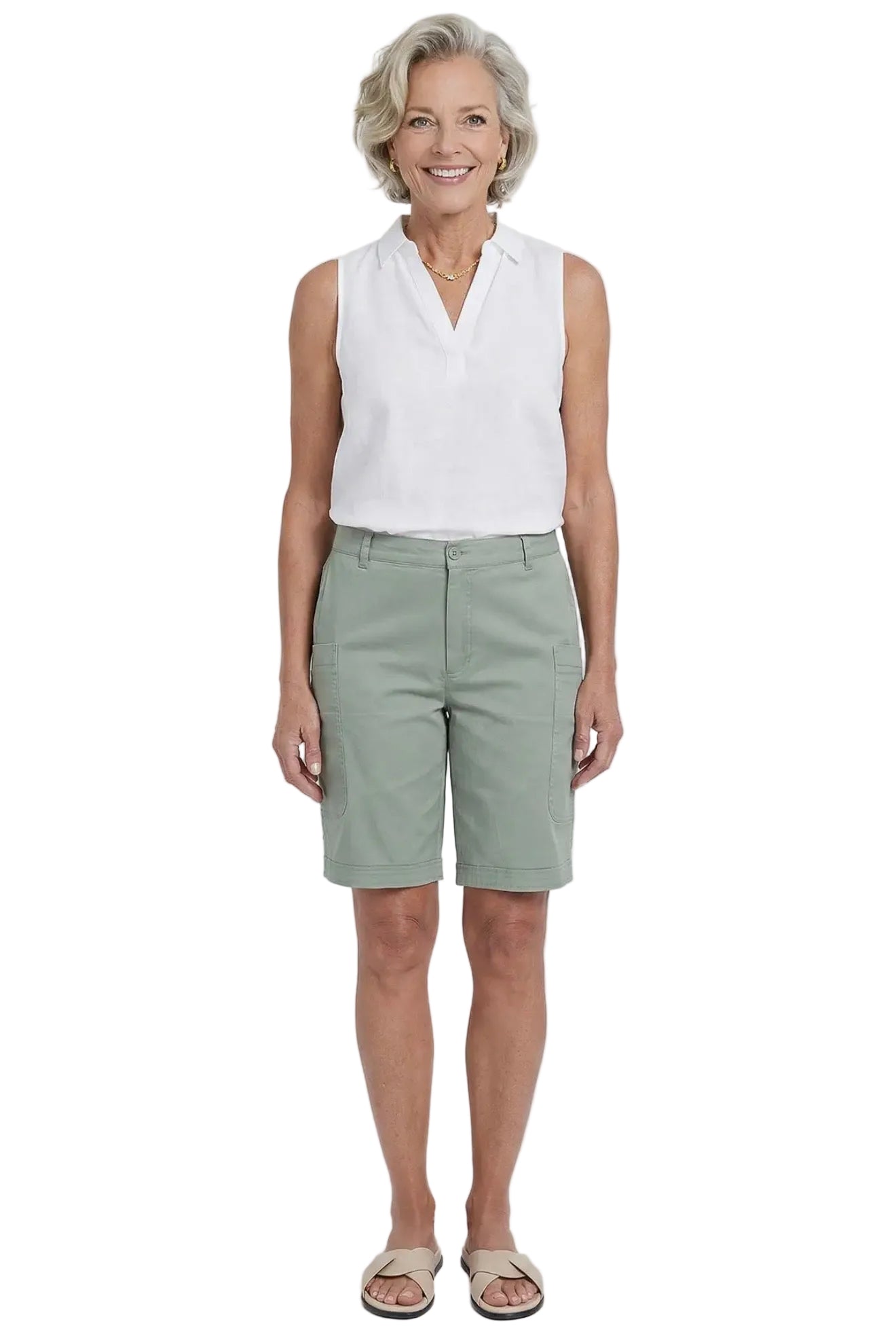 Wide Leg Bermuda Shorts with Big Pockets (Fern)