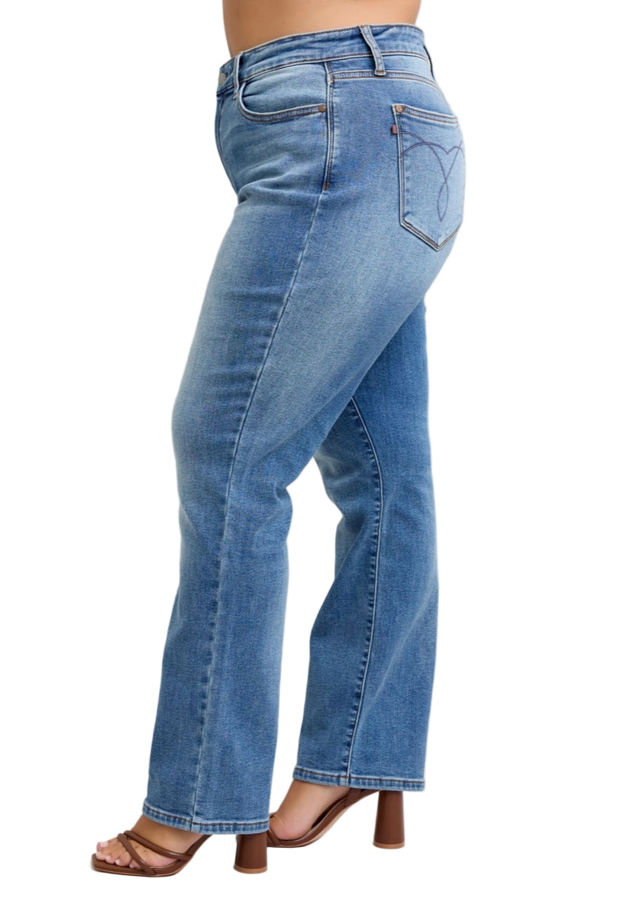 Vintage Wash Thermal Straight Jeans by Judy Blue