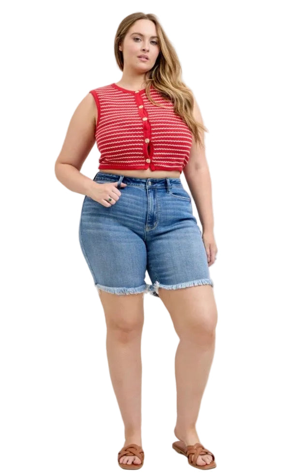 High Waist Dark Blue Bermuda Shorts by Judy Blue