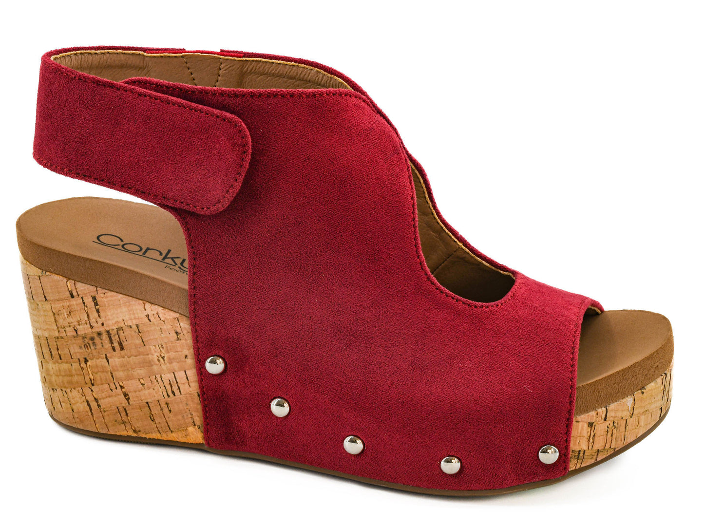 Frisky Dark Red Faux Suede Wedge by Corkys
