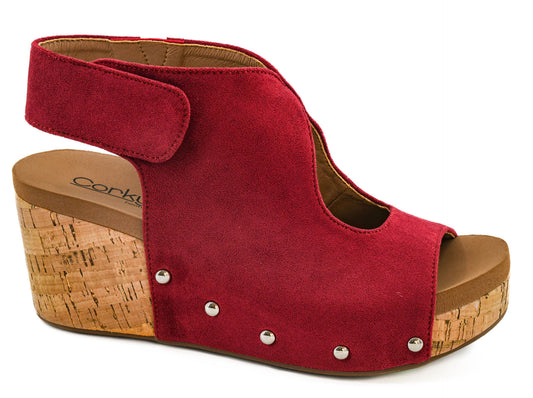 Frisky Dark Red Faux Suede Wedge by Corkys