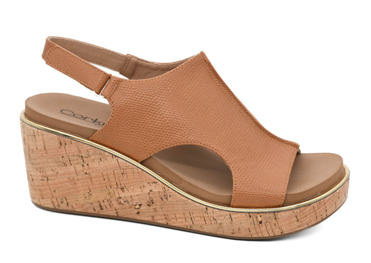 Carley Camel Lizard 2 Wedge by Corkys