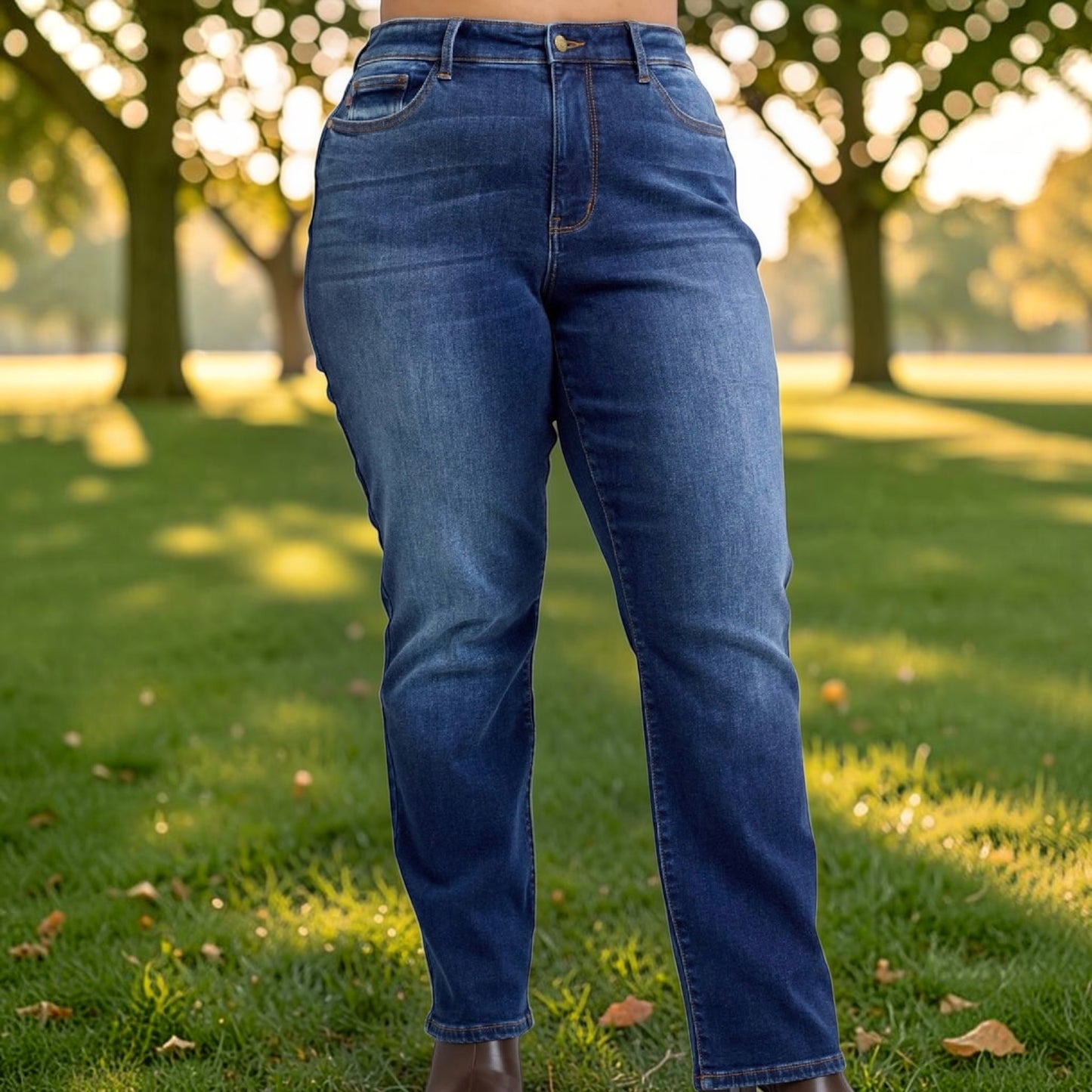 Vintage Dark Wash Thermal Straight Jeans by Judy Blue