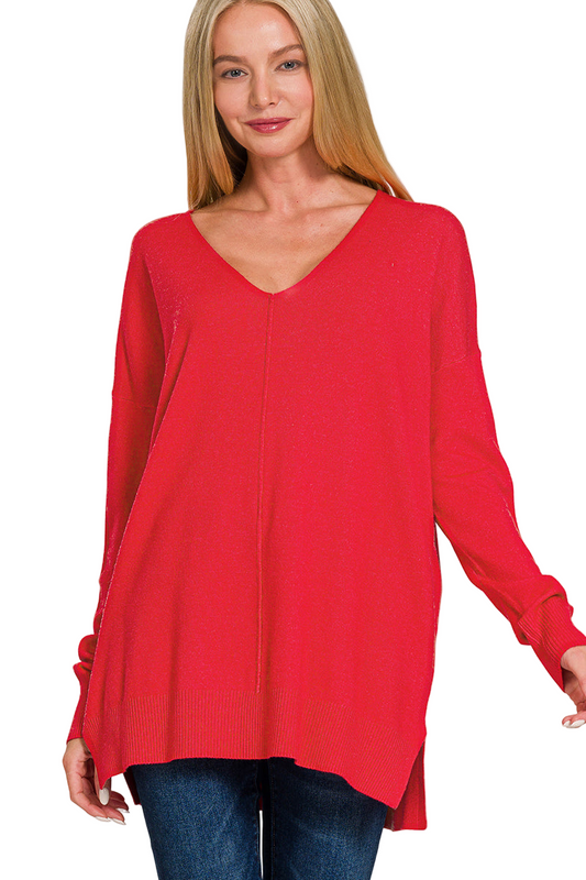 Red Front Seam Sweater