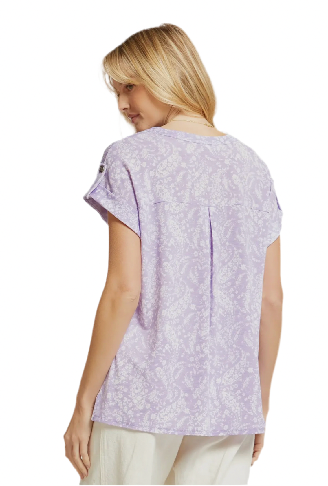 Plus Size Lizzy Dolman Short Sleeve Wrinkle Free Top in Lavender by Dear Scarlett