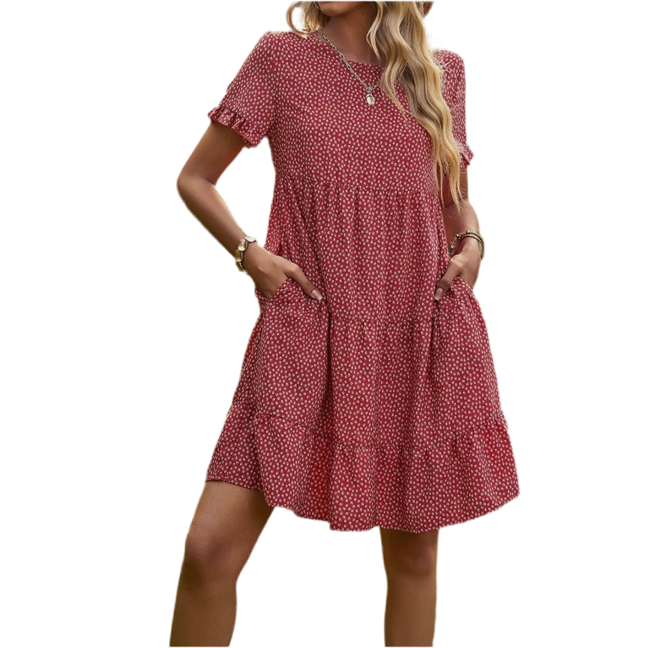 Floral Dot Ruffle Loose Fit Dress
