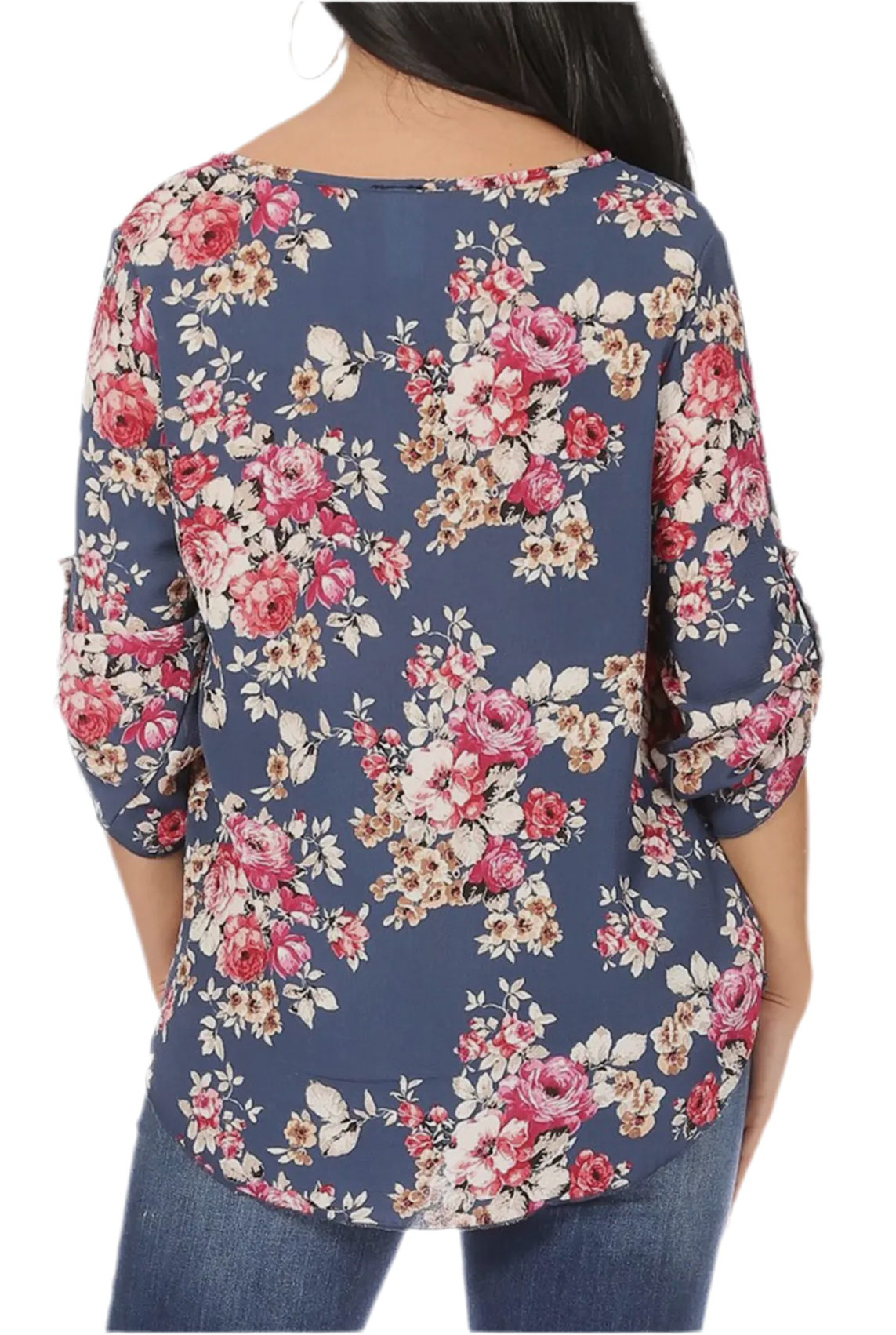 Women's Elegant Floral Casual Blouse Top (Slate Blue)