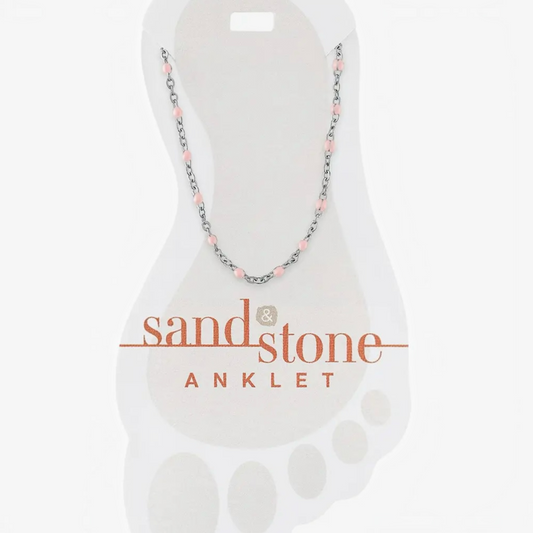 Sand & Stone Anklets: Silver Petite Pink Beaded Chain Anklet