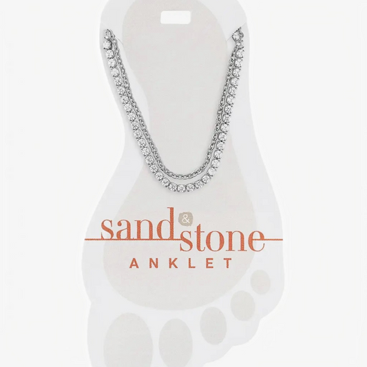 Sand & Stone Anklets: Silver Duo Cz and Box Chain Anklet