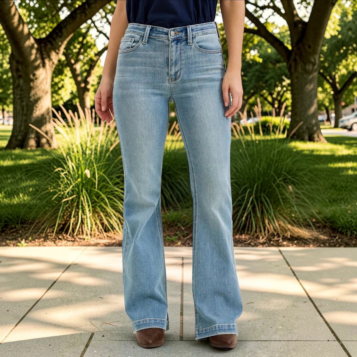 Mid Rise Short Inseam MD Flare Jeans by Judy Blue